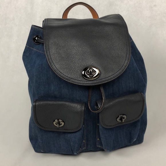 Coach Handbags - Coach Turnlock Rucksack Colorblock Denim Backpack
